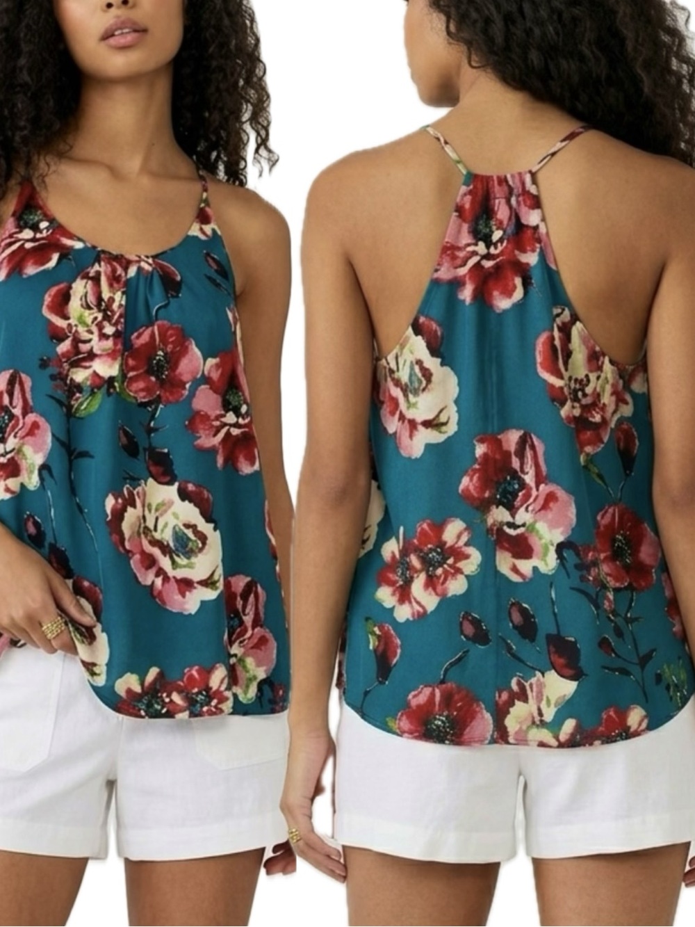 Lucky Brand 100% Silk Floral Rose Slip Cami Womens Size Small A-Line Halter Tank